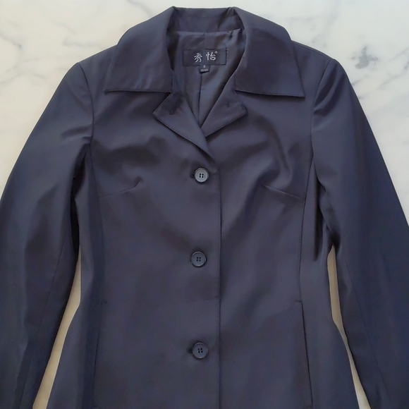 NWOT. Dark Navy Blue Thick Polyester Coat with Lining and Pockets. - Picture 3 of 9